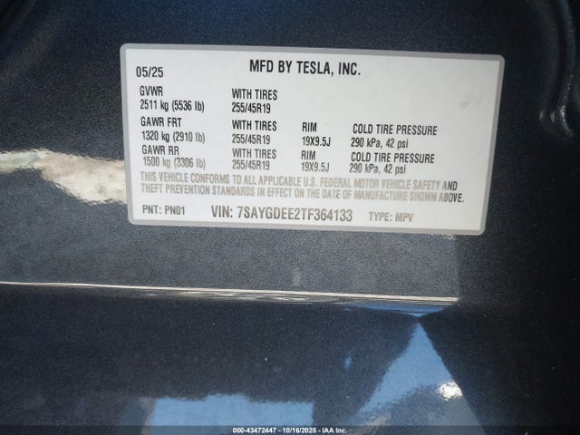 Продажа на аукционе авто 2026 Tesla Model Y, vin: 7SAYGDEE2TF364133, номер лота: 43472447