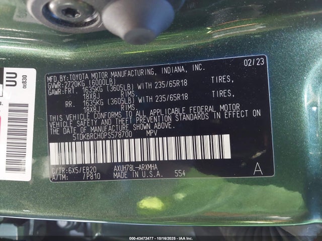 5TDKBRCH0PS578700 Toyota Highlander