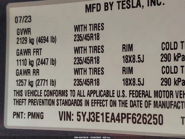 2023 TESLA MODEL 3 5YJ3E1EA4PF626250 Photo 8