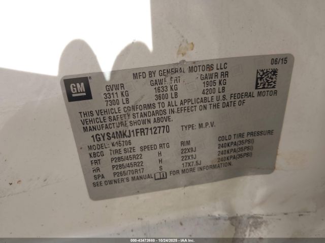 2015 CADILLAC ESCALADE 1GYS4MKJ1FR712770 Photo 8