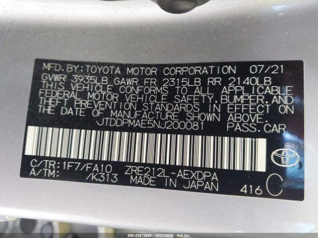 2022 TOYOTA COROLLA JTDDPMAE5NJ200081 Photo 8