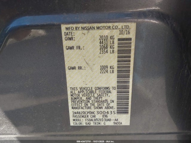 1N4BZ0CP0HC300435 Nissan LEAF S