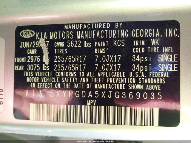 2018 KIA SORENTO 5XYPGDA5XJG369035 Photo 8