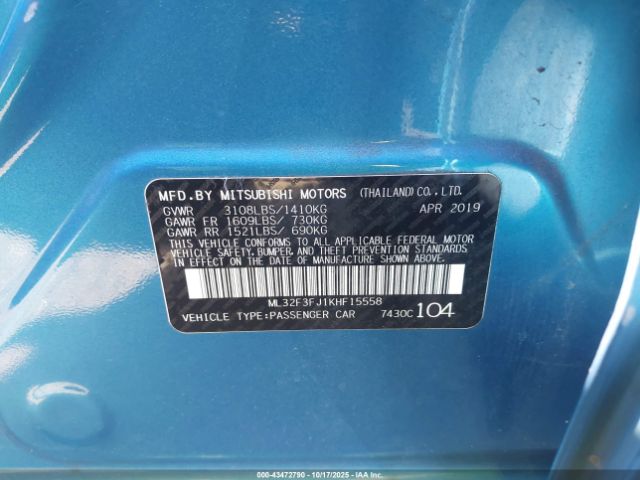 2019 MITSUBISHI MIRAGE G4 ML32F3FJ1KHF15558 Photo 8