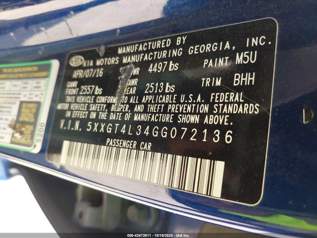 5XXGT4L34GG072136 KIA Optima Lx