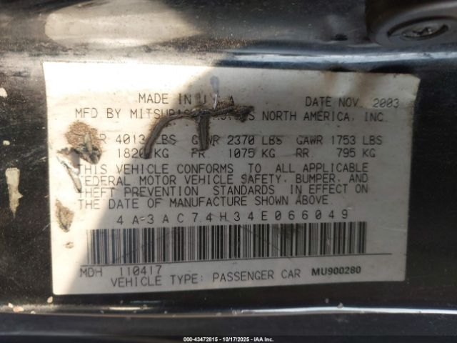 2004 MITSUBISHI ECLIPSE 4A3AC74H34E066049 Photo 8