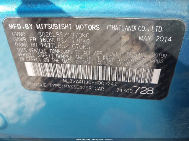 2015 MITSUBISHI MIRAGE ML32A4HJ0FH002242 Photo 8