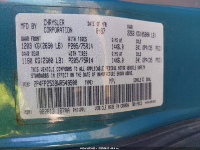 1998 PLYMOUTH VOYAGER 2P4FP2538WR549900 Photo 8