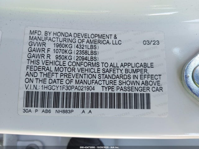 1HGCY1F30PA021904 Honda ACCORD EX