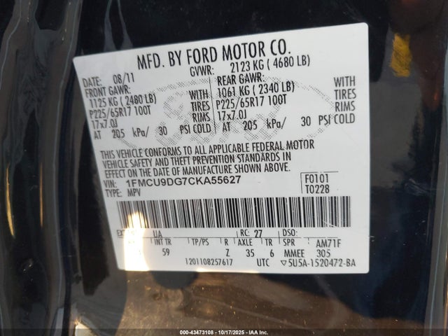 2012 FORD ESCAPE 1FMCU9DG7CKA55627 Photo 8