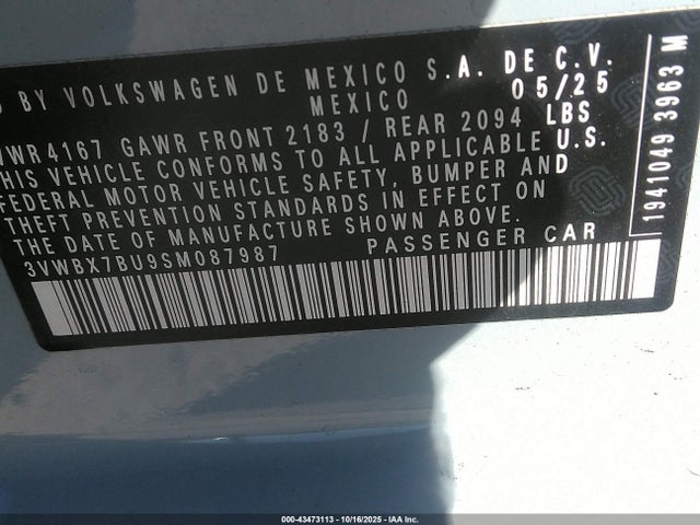 3VWBX7BU9SM087987 Volkswagen Jetta 1.5t Sport