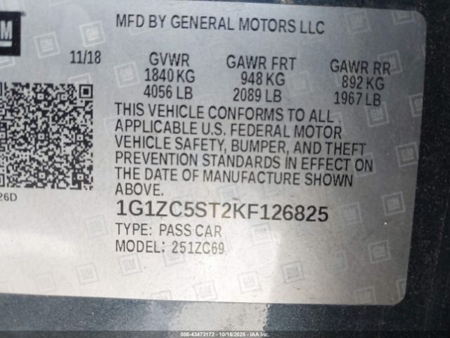 2019 CHEVROLET MALIBU 1G1ZC5ST2KF126825 Photo 8