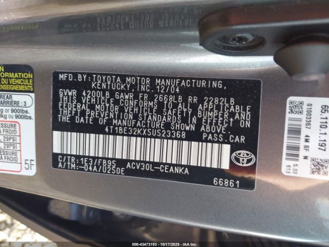 2005 TOYOTA CAMRY 4T1BE32KX5U523368 Photo 8