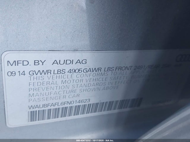 Aukcja sprzedaży 2015 Audi A4 2.0t Premium, vin: WAUBFAFL6FN014623, numer aukcji: 43473232