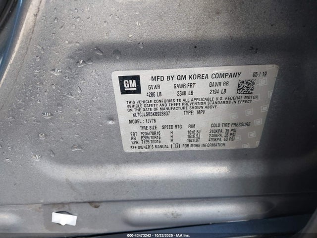 2019 CHEVROLET TRAX KL7CJLSB5KB928837 Photo 8