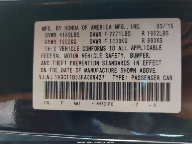 Honda Accord Lx-s 2015 1HGCT1B35FA009427 Image 9