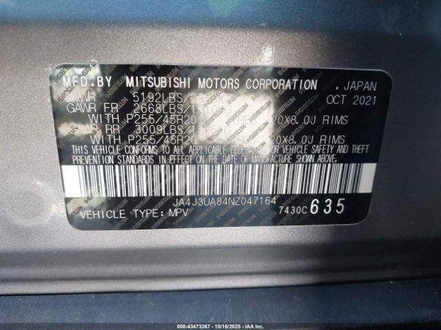 2022 MITSUBISHI OUTLANDER JA4J3UA84NZ047164 Photo 8