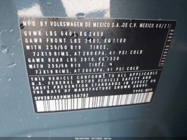 2021 VOLKSWAGEN TIGUAN 3VV2B7AX9MM150782 Photo 8
