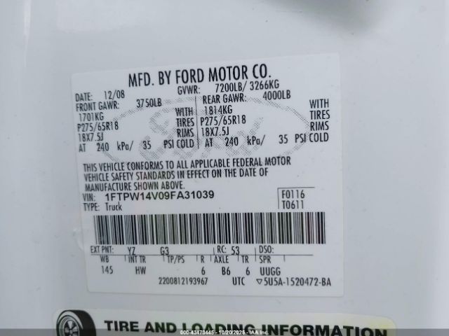 2009 FORD F-150 1FTPW14V09FA31039 Photo 8