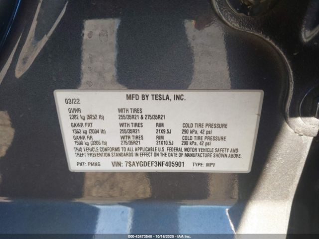 2022 TESLA MODEL Y 7SAYGDEF3NF405901 Photo 8