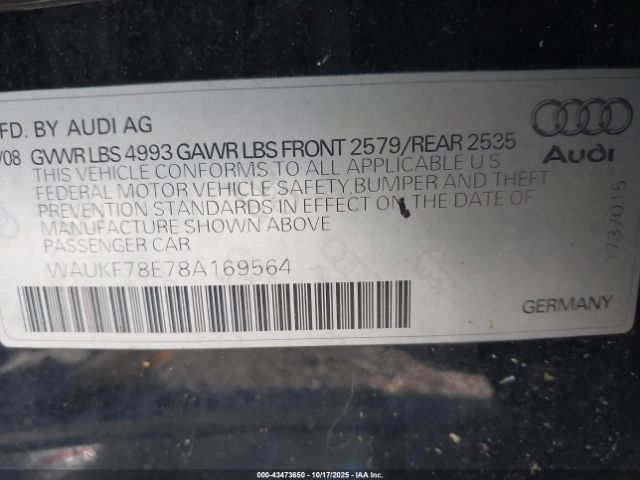 2008 AUDI A4 WAUKF78E78A169564 Photo 8