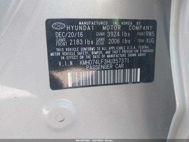 Hyundai ELANTRA SE 2017 KMHD74LF3HU357371 Image 9