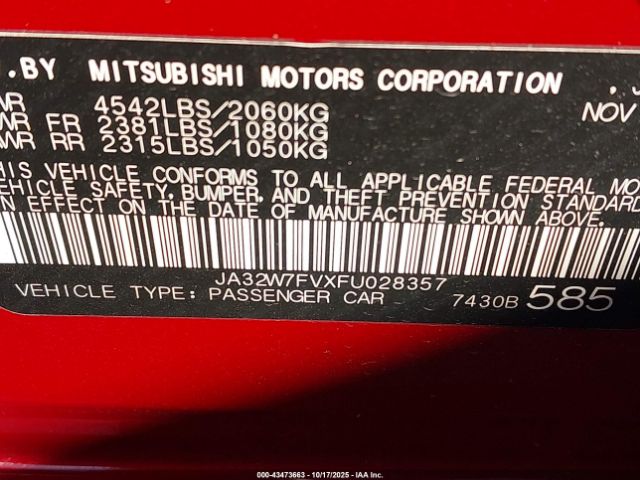 2015 MITSUBISHI LANCER EVOLUTION JA32W7FVXFU028357 Photo 8