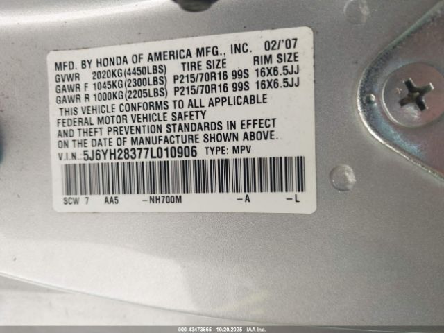 2007 HONDA ELEMENT 5J6YH28377L010906 Photo 8