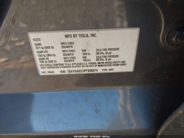 2023 TESLA MODEL Y 7SAYGAEE3PF900074 Photo 8