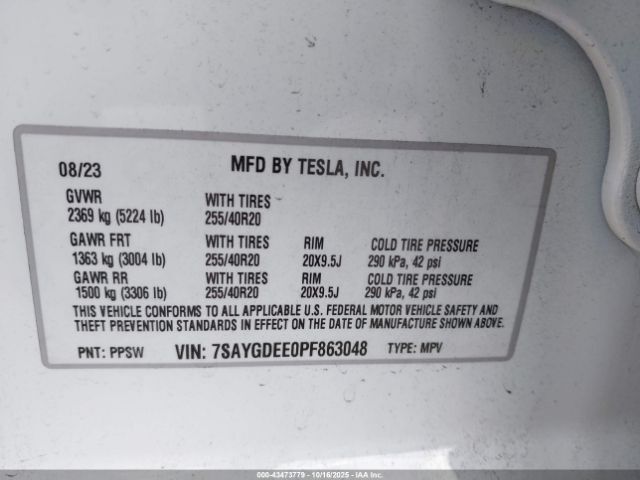 2023 TESLA MODEL Y 7SAYGDEE0PF863048 Photo 8