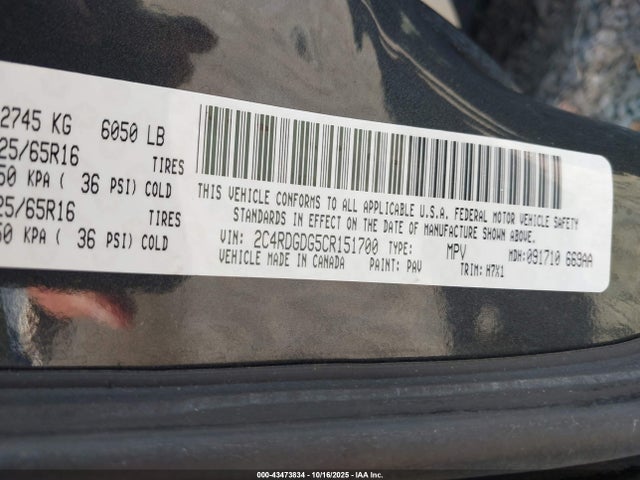 2012 Dodge Grand Caravan Crew მანქანა იყიდება აუქციონზე, vin: 2C4RDGDG5CR151700, აუქციონის ნომერი: 43473834