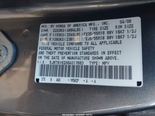 2008 ACURA RDX 5J8TB182X8A017883 Photo 8