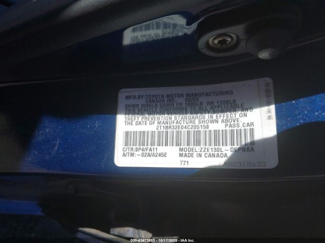 2004 TOYOTA COROLLA 2T1BR32E04C205158 Photo 8