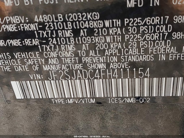 Subaru Forester 2.5i Premium 2015 JF2SJADC4FH411154 Image 9