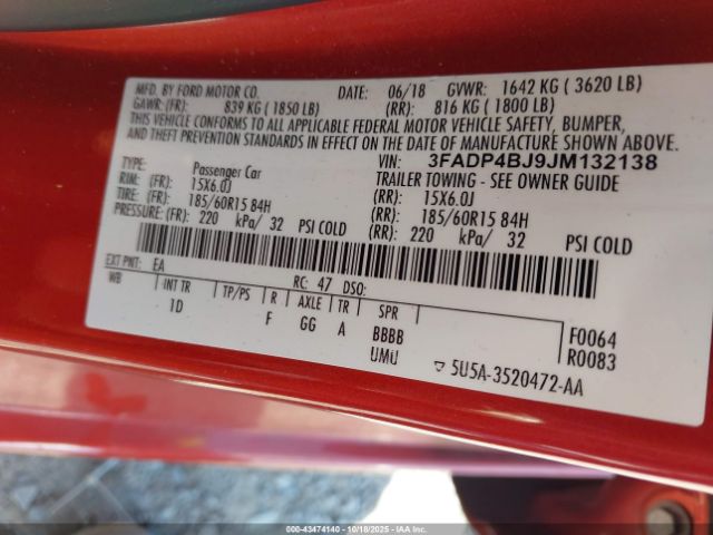 2018 FORD FIESTA 3FADP4BJ9JM132138 Photo 8