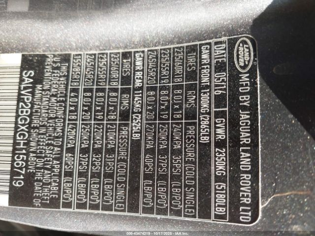 2016 LAND ROVER RANGE ROVER EVOQUE SALVP2BGXGH156719 Photo 8