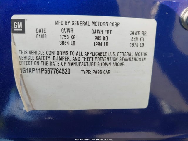 2006 CHEVROLET COBALT 1G1AP11P567764520 Photo 8