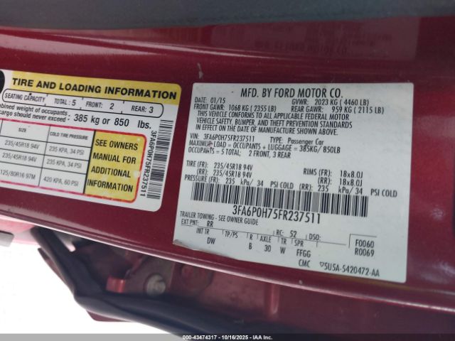 2015 FORD FUSION 3FA6P0H75FR237511 Photo 8