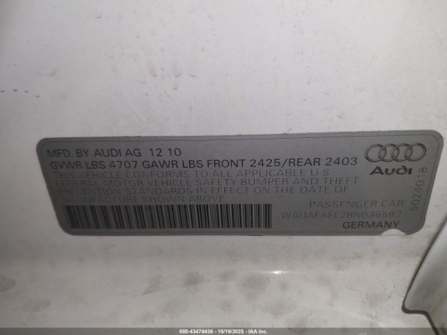 2011 AUDI A4 WAUAFAFL2BN036592 Photo 8