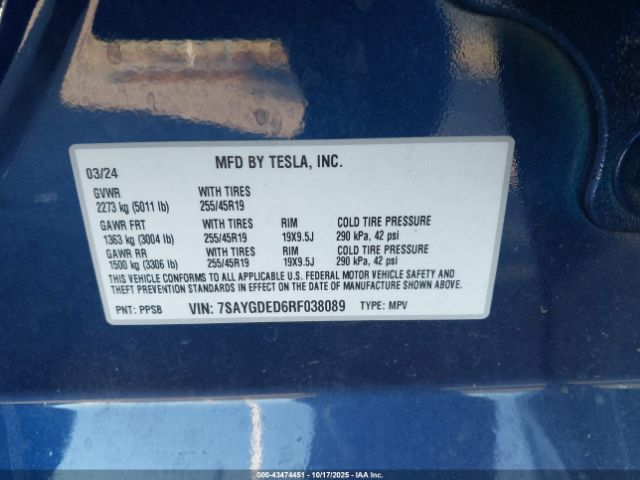 2024 TESLA MODEL Y 7SAYGDED6RF038089 Photo 8