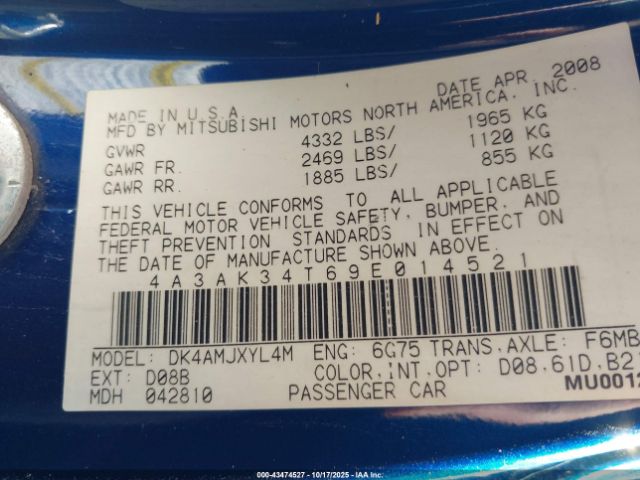 2009 MITSUBISHI ECLIPSE 4A3AK34T69E014521 Photo 8