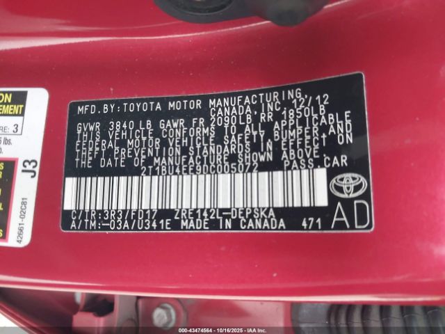 2013 TOYOTA COROLLA 2T1BU4EE9DC005072 Photo 8