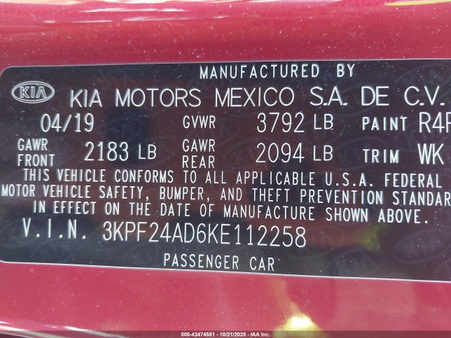 2019 KIA FORTE 3KPF24AD6KE112258 Photo 8