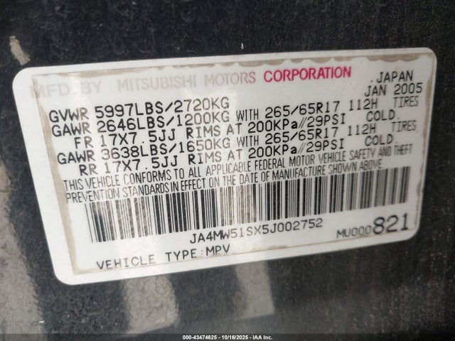 2005 MITSUBISHI MONTERO JA4MW51SX5J002752 Photo 8
