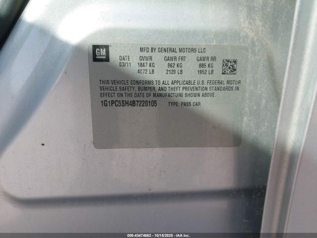 2011 CHEVROLET CRUZE 1G1PC5SH4B7220105 Photo 8