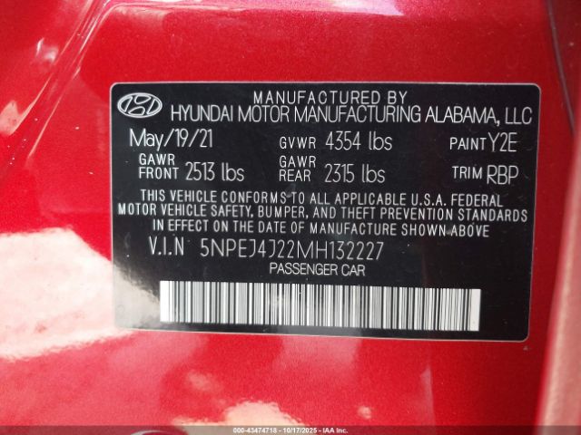 2021 HYUNDAI SONATA 5NPEJ4J22MH132227 Photo 8