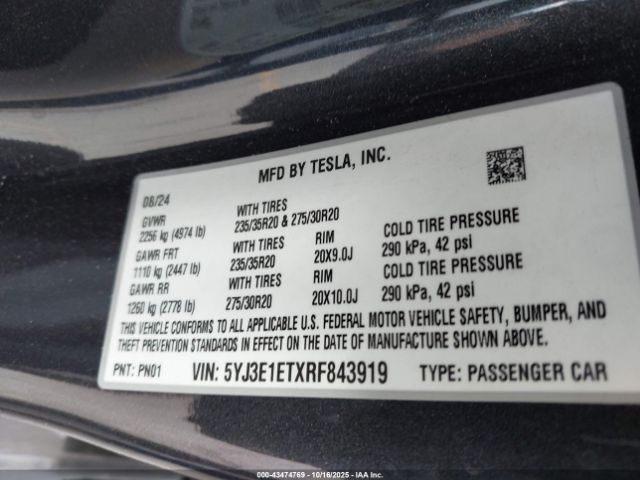 2024 TESLA MODEL 3 5YJ3E1ETXRF843919 Photo 8
