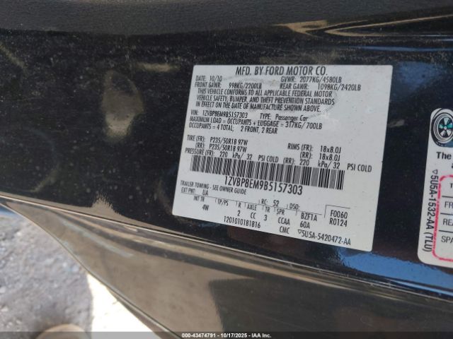 2011 FORD MUSTANG 1ZVBP8EM9B5157303 Photo 8