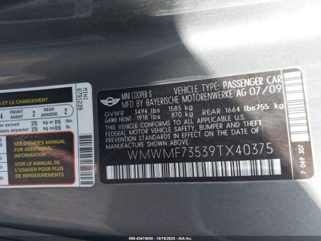 2009 MINI COOPER S WMWMF73539TX40375 Photo 8