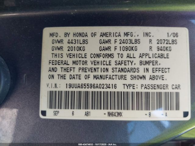 2006 ACURA TL 19UUA65596A023416 Photo 8